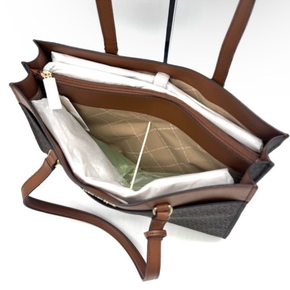 Michael Kors Jet Set Large Signature Logo Tote Bag & Flat Phone Case Wallet Set - Picture 8 of 15